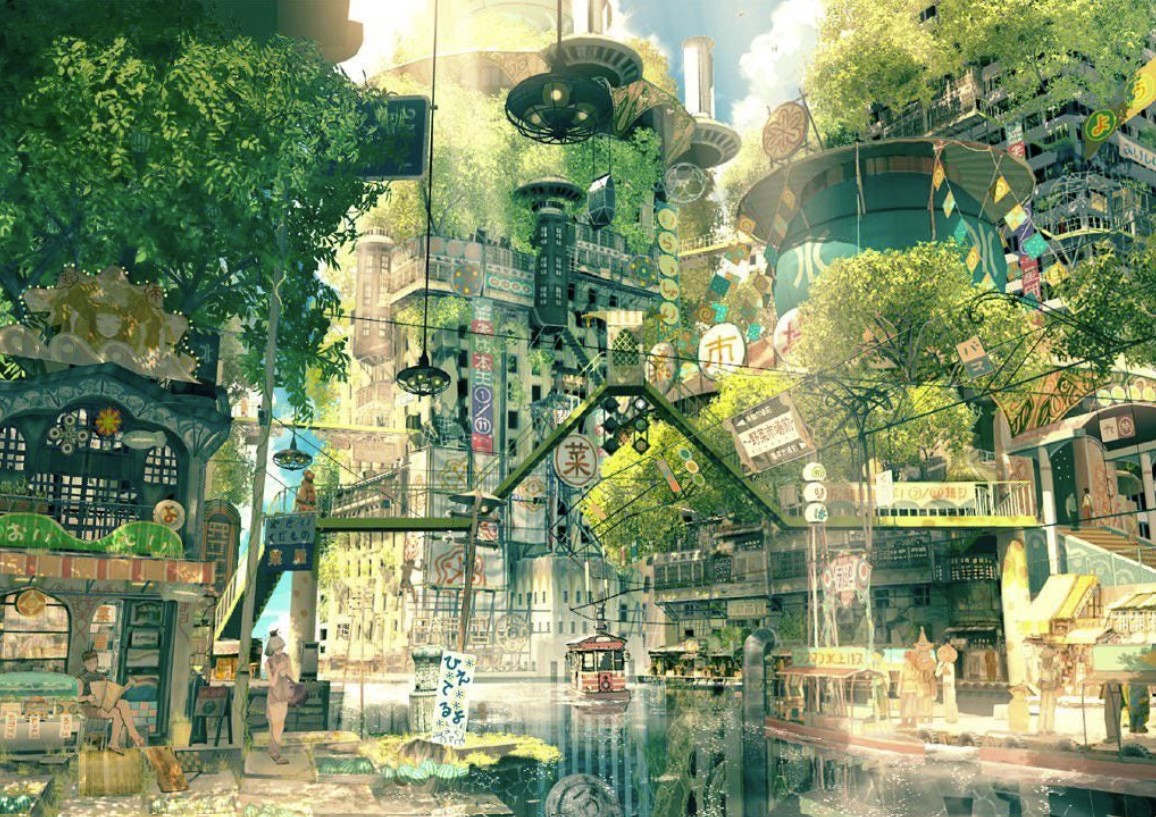 Concept of solarpunk city, ai art Stock Illustration